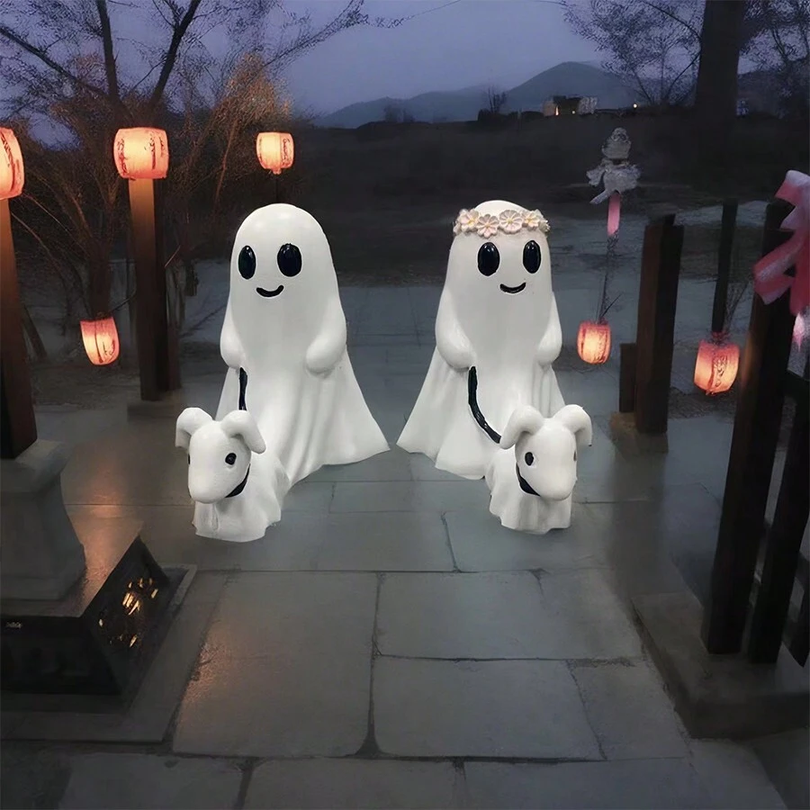 1pc Halloween Polyresin Small Ghost Walking Dog Decor,Christmas - White - View 1