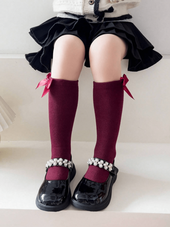 1 双儿童蝴蝶结装饰长筒袜，直筒无跟设计，前后均可穿着，公主风格，四季皆宜