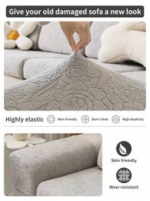 Capa de sofá elástica Jacquard de 1 peça, serve para sofá em formato de L de 1-2-3-4 lugares, almofada de assento e capa de encosto, todas as estações - Cinza claro - Ver 7
