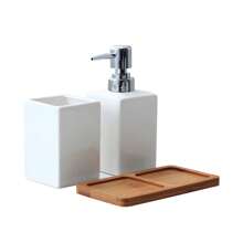 Dispensador de jabón de mano de cerámica con bandeja de jabón de bambú, juego de 3 piezas para el baño, decoración del hogar, decoración de otoño, de vuelta a la escuela