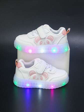 6 双时尚四季婴儿和幼儿女孩鞋，PU 皮革材质，白色运动鞋，休闲平底鞋，卡通动物图案，鞋码 13.5-18.1 厘米