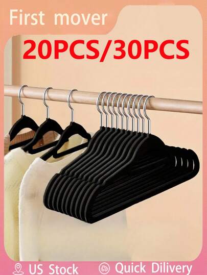 20PCS/30PCS Premium Velvet Non-Slip Clothes Hangers, With Non-Slip Surface, Suit Hanger With Shoulder Notches, 360° Rotating Hook, Space-Saving Durable ABS Plastic Clothes Hangers, Ideal For Home And Retail Decoration, Kitchen, Bathroom And Bedroom Clothing Organization Velvet Garment Hangers
