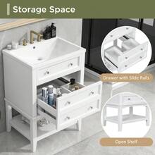 24" Bathroom Vanity With Sink, Bathroom Storage Cabinet With Drawer And Open Shelf, Solid Wood Frame, White - White + Solid Wood+MDF-2 - View 4