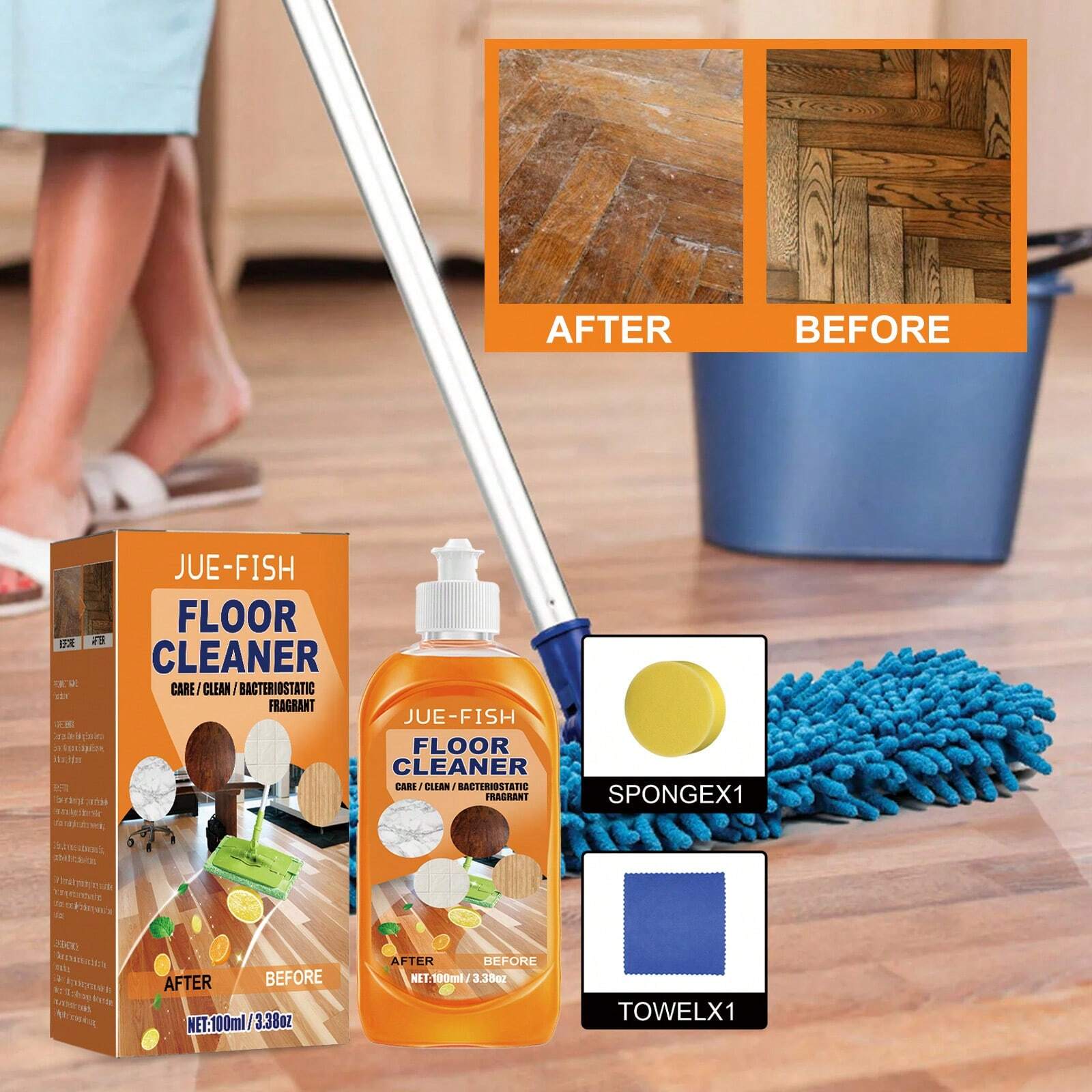 JueFish 4 Pcs JueFish Floor Cleaner, Wood Floor And Tile Stain