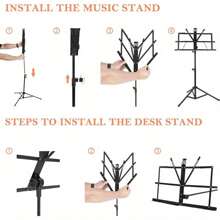 Music Stand Music Book Stand Music Stands For Sheet Music Adjustable Heights Sheet Music Stand Holder Portable Folding Metal Music Stand With Carrying Bag For Storage Or Travel (Black) - Black - View 6