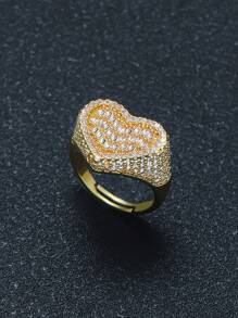 1枚时尚3D立方氧化锆心形嘻哈风格个性化情侣戒指，适合女性日常佩戴，情人节礼物 - 金色 - 查看 4