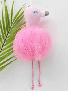 1 miếng bọt biển tắm tẩy tế bào chết hình chim hồng hạc, hoa tắm màu hồng dễ thương dành cho thanh thiếu niên và người lớn - Hồng - Xem 3