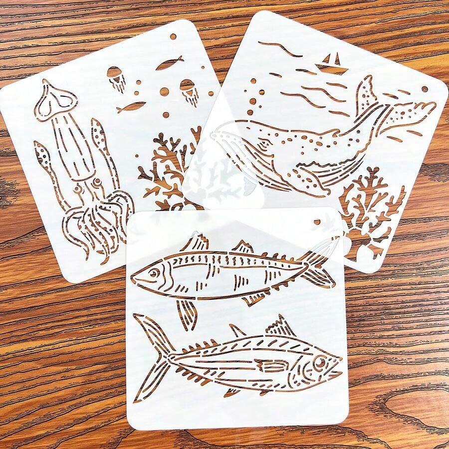 Stencil 3D In Plastica Rigida Per Painting – 10 Motivi Per Aerografo E Pittura Esche, Modello UPC564 - 2