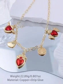 Collar con colgante con dije con forma de corazón rojo y tono dorado con cierre de circonita, adecuado para niñas y mujeres para uso diario, fiesta, cumpleaños, citas, regalo de joyería de moda creativa hecha a mano - Rojo - Ver 8