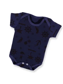 8 Piece Baby Bodysuit Kit Short Sleeve Summer Mesh Plain And Printed Cotton Girl And Boy - 藍色 - 查看 7
