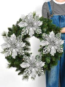 1 pièce / 5 pièces / 10 pièces / 20 pièces Fleurs artificielles de Poinsettia avec poudre d'or à clipser, avec décoration scintillante, pour sapin de Noël, mariage, fête du Nouvel An, têtes de fleurs de 3,5 po, 5,9 po, 9,4 po pour décoration d'escalier, fenêtre, cheminée, cour. Fleurs artificielles réutilisables et vibrantes, Noël