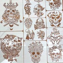 Set de 17 piezas con plantillas huecas, bordes de pintura de pulverización y guías de boceto con tema de calavera para dibujo y pintura