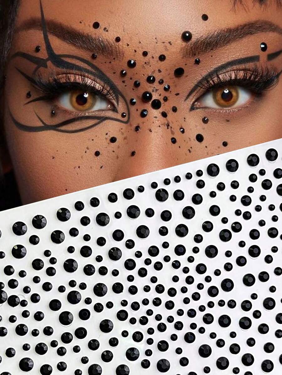 1 Sheet Black Glitter Face Jewelry Sticker Eyeshadow Crystal Makeup Art Eye Body Face Jewels Bady Makeup Tools Eyeliner Temporary Self Adhesive Nail Beauty Eye Rhinestone
