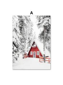1 pièce Peinture sur canevas Artwork Mur Arbre de pin d'hiver Père Noël Renne Bonhomme de neige Décoration de maison Affiches Impressions Images murales pour salon Sans cadre, Décoration de Noël, Cadeau de Noël