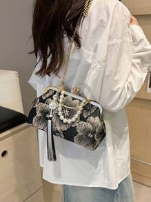 新款中国风民族风刺绣手提包时尚珍珠钱包女士斜挎包夏季 - 黑色 - 查看 3