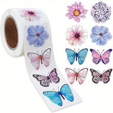 500pcs/Roll, 0.98in Butterfly Flower Stickers For Decorating Gift Boxes, Self-Adhesive Labels - Multicolor - View 3
