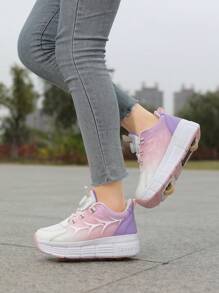 Modne nowe łyżwy Heelys z podwójnymi kółkami Niewidoczne trampki na kółkach dla dziewczynek, obrotowy przycisk Łatwe w noszeniu Chłopcy 2-kołowe wrotki