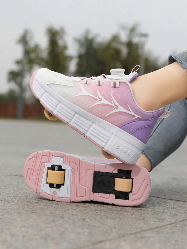 Fashion New Heelys Double Wheel Skates Invisible Wheeled Sneakers For Girls, Rotating Button Easy To Wear Boys 2-Wheel Roller Skates