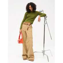 | Stretch Organic Cotton Wide-Leg Cargo Pants - Dark Camel - View 3