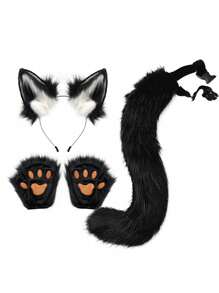 3 món/bộ trang phục hóa trang Halloween tai cáo lông xù, găng tay chân và phụ kiện cosplay đuôi tai cáo - Nhiều màu - Xem 13
