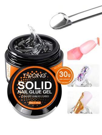 TWOING 30g 固体指甲胶凝胶，适用于假指甲，大容量按压式指甲胶，强力粘合固体水钻胶凝胶，适用于沙龙艺术 DIY，需要紫外线固化