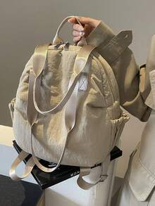 Balo tròn màu trơn phong cách đại học bằng polyester, túi thể thao yoga rộng rãi, túi du lịch đựng vali, túi ngủ, túi du lịch cuối tuần, túi du lịch đựng hành lý, túi xách tay, túi du lịch đại học, túi hành lý, túi du lịch cuối tuần - Màu Khaki - Xem 4