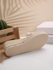 Nieuwe dikke bodem geweven touw platform wig slippers voor dames, modieuze persoonlijkheid comfortabele casual klassieke band wig slippers