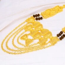 1 Set (2 piezas de pendientes + 1 pieza de anillo + 1 pieza de anillo de nudillo + 1 pieza de collar) Set de joyería nupcial con estilo exagerado de Oriente Medio chapado en oro de 24K para mujeres