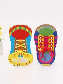 早教鞋带穿线教学玩具，幼儿园小朋友学习系鞋带，蝴蝶结画拼图玩具，手工DIY玩具制作套装，适合儿童圣诞节及 - 彩色 - 查看 1