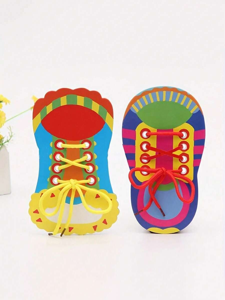 早教鞋带穿线教学玩具，幼儿园小朋友学习系鞋带，蝴蝶结画拼图玩具，手工DIY玩具制作套装，适合儿童圣诞节及 - 彩色 - 查看 1