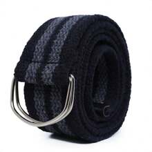 Men's Canvas Fabric Belt 2 Grosgrain Edges Half Ring Buckle High Quality - 黑灰色 - 查看 1