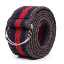 Men's Canvas Fabric Belt 2 Grosgrain Edges Half Ring Buckle High Quality - 黑灰色 - 查看 7