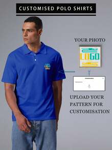 Camisa polo personalizada de estilo novio para hombre - Agrega tu propia imagen, logotipo, personalización con extracción inteligente de imagen, estilo suelto y casual - Azul - Ver 1