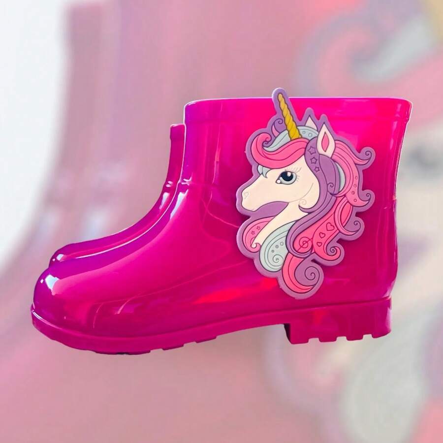Pink Children's Galoshes Blogger Girl's Boot Unicorn Combat Boots Waterproof Rain Boots Cold School - Màu Hồng Tươi - Xem 1