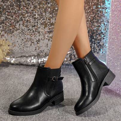 Fall/Winter Ideal With Black Skirt, 2024 New Women's Fashion Side Zipper Elastic Band Wedge Heel Leather Boots