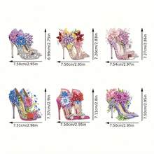 Bộ 6 miếng nam châm tủ lạnh hình giày cao gót đính kim cương, nam châm thủ công trang sức đính kim cương DIY, quà tặng trang trí tủ lạnh, kim cương Acrylic bất đối xứng - Nhiều màu - Xem 3