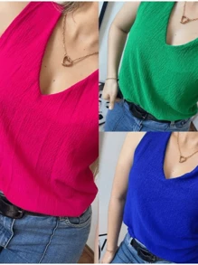 Duna Women's Basic Wide Strap Tank Top Casual Social Loose Summer Work Blogger - 西瓜粉 - 查看 1