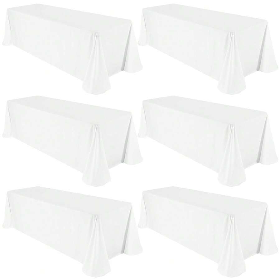 REWOMC 6 Pack Polyester Tablecloths, 90 X 132 Inch Polyester Table Cloth For 6 Foot Rectangle Tables, Stain And Wrinkle Resistant Washable Fabric Table Cover For Wedding Banquet Restaurant Party Multiple Colors,Weddings Graduation Season Outdoor Events Entertain Guests - 白色 - 查看 1