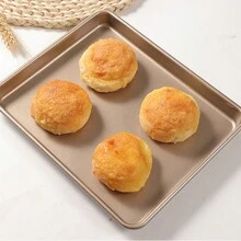1 khay nướng bằng thép cacbon chống dính, có sẵn hình chữ nhật/vuông, sâu/nông, nhiều kích cỡ khác nhau. Thích hợp để nướng bánh quy, bánh mì, bánh ngọt - Vàng - Xem 10
