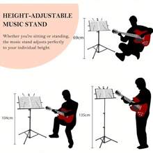 Music Stand Music Book Stand Music Stands For Sheet Music Adjustable Heights Sheet Music Stand Holder Portable Folding Metal Music Stand With Carrying Bag For Storage Or Travel (Black) - Black - View 2