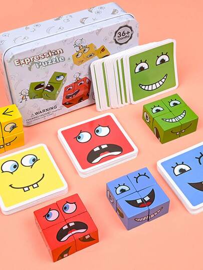 Christmas Decoration 1 Pc Children's Changing Face Building Blocks Small Expression Wooden Board Game, Exercise Children's Hands And Brains Room Decoration