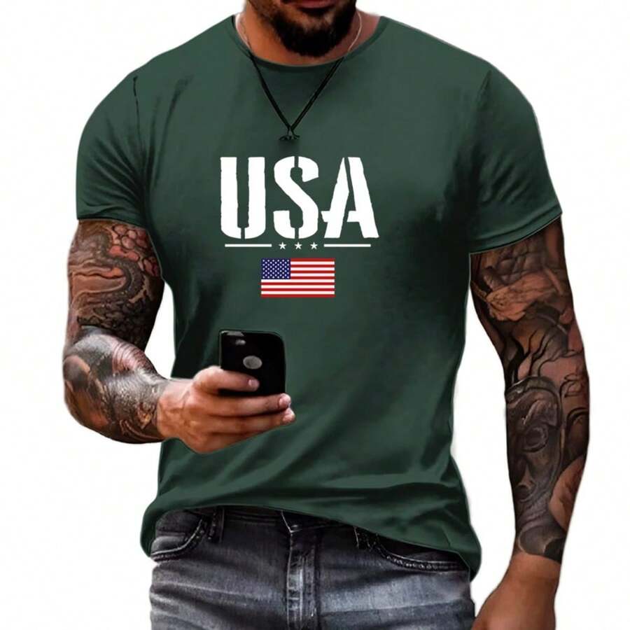 Men's USA T-Shirt 100% Cotton Mesh 30.1 Combed - 軍綠色 - 查看 1