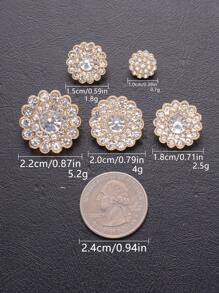 6 cái/gói Nút kim loại hình hoa tròn gợn sóng đính đá toàn bộ, trang trí may cho áo khoác, áo len, áo len cardigan, áo khoác, bó hoa, giày dép, túi xách, phụ kiện trang sức tự làm - Nhiều màu - Xem 20