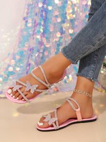 Colorful Rhinestone Bow Dual-Wear Women's Sandals, French Fashion Silver Flat Slippers Suitable For Date, Party, Home, Casual Daily Wear, Summer & Autumn