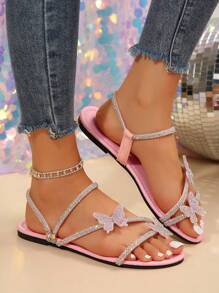 Colorful Rhinestone Bow Dual-Wear Women's Sandals, French Fashion Silver Flat Slippers Suitable For Date, Party, Home, Casual Daily Wear, Summer & Autumn