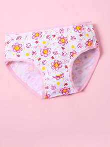 12 件套韩国少女可爱花卉和胡萝卜印花舒适幼儿三角裤和短裤 - 粉色 - 查看 6
