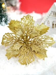 1/5/10/20件裝閃亮一品紅聖誕花，適用於聖誕樹與花環，直徑3.5英吋/5.9英吋/9.45英吋，附夾子，聖誕裝飾，新年派對用品 - 金色 - 查看 10