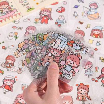 50/100/200张PET透明可爱贴纸，随机不重复图案DIY计划贴纸，卡通贴纸，创意计划贴纸和手机贴纸，学生水瓶贴纸，适用于笔记本，铅笔盒，节日礼品盒