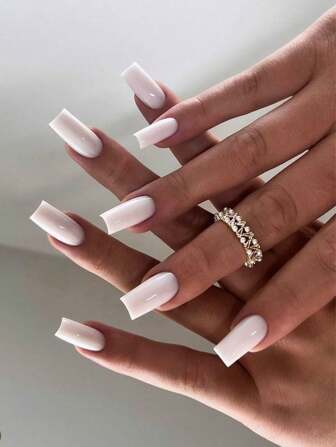 24Pcs Medium Trapezoidal Milky White Solid Color Nail Tips, 1Pc Emery Board + 1Pc Jelly Gel Press On Nails Nail Supplies Nails