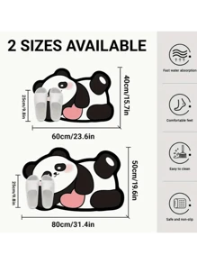 超吸水防滑浴室垫，带有可爱的熊猫设计 - 柔软、快干的硅藻土地毯，适用于淋浴、浴缸和户外使用 - 可机洗，涤纶带橡胶背衬 - 非常适合家庭和浴室装饰 - 黑與白 - 查看 4